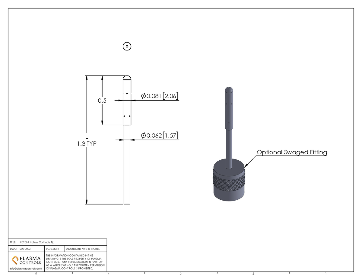 HCT081 Hollow Cathode Tip – Plasma Controls